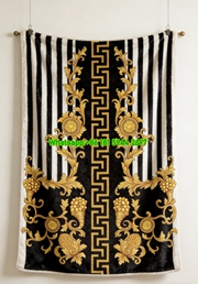Versace Black White and Gold Striped Greek Key Baroque Flannel Throw Blanket IMG_1467